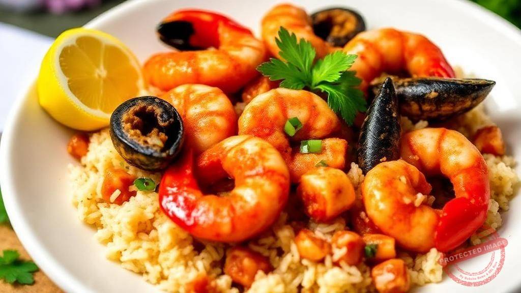 Guiso De Mariscos Con Arroz y Salsa Criolla Arroz con Mariscos
