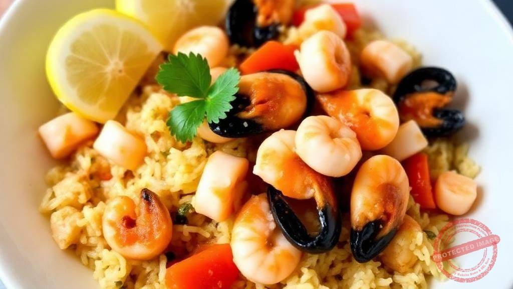 Guiso De Mariscos Con Arroz y Salsa Criolla (Arroz con Mariscos)