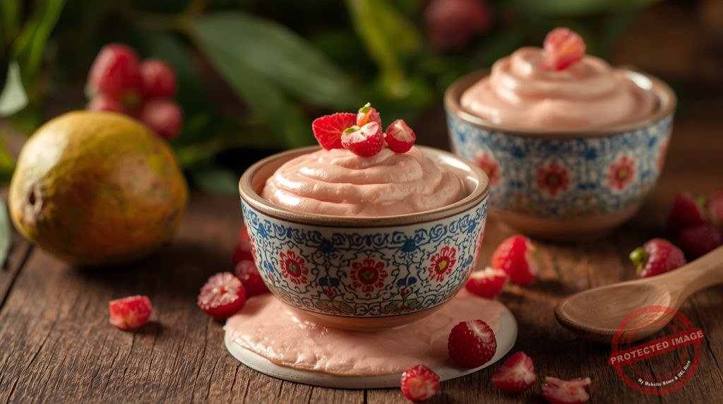 Vertiendo mezcla rosada de guayaba en moldes de cerámica boricua